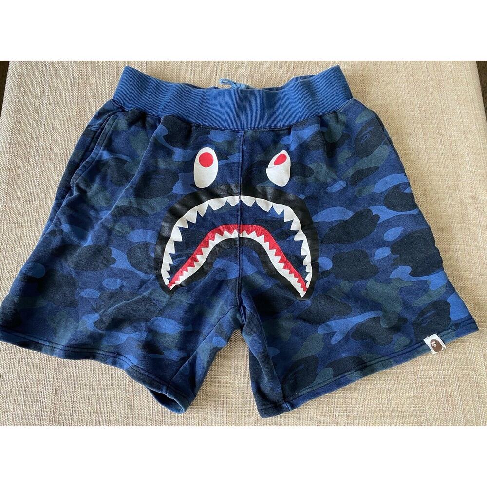 BAPE A BATHING APE Color Camo Shark Sweat Shorts Navy L